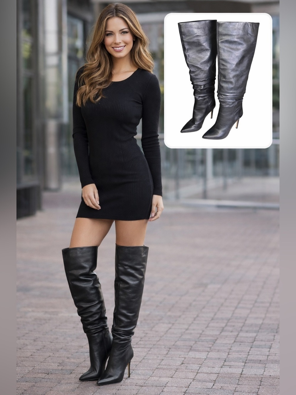 Vince Camuto Kashiana Knee High Stiletto Slouch Boots Sz 6.5 Black Pointed Toe